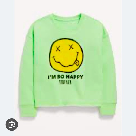 👀 In Search Of 👀 Old Navy Neon Green Nirvana Happy Face Sweatshirt - Picture 1 of 1
